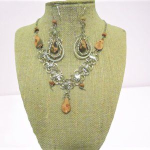 Leopard Skin  Semiprecious  Stone Necklace and Earrings Set